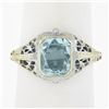 Image 9 : Antique Art Deco 14K White Gold 1.5 ctw Bezel Aquamarine Solitaire Filigree Ring
