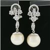 Image 3 : White Gold GIA Large Saltwater Cultured Pearl & Diamond Dangle Drop Earrings