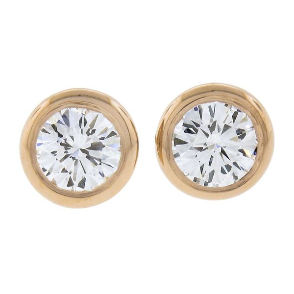 New 14k Rose Gold 0.47 ctw Martini Bezel Round Brilliant Diamond Stud Earrings