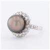 Image 2 : 12.5mm Tahitian Pearl and 1.54 ctw Diamond 14K White Gold Ring