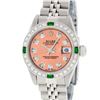 Image 2 : Rolex Ladies Quickset Stainless Steel Salmon Diamond And Emerald Wristwatch 26MM