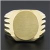 Image 2 : Mens 14K Yellow Gold Engravable Oval Brushed Wide Grooved & Polished Signet Ring