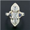 Image 2 : Antique Art Deco 20K Gold 1.54 ctw Old European Diamond Long Engraved Dinner Rin