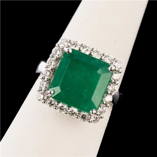 6.34 ctw Emerald and 0.94 ctw Diamond 18K White Gold Ring