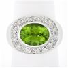 Image 1 : 18k White Gold 4.11 ctw Oval Peridot & Pave Diamond Matte Hammered Cocktail Ring