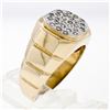 Image 9 : Vintage Men's 14k TT Gold .52 ctw Round Pave Diamond Cluster Ring w/ Ribbed Shan