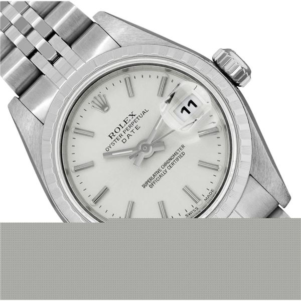 Rolex Ladies Stainless Steel Silver Index Dial Engine Turn Bezel Jubilee Band Da