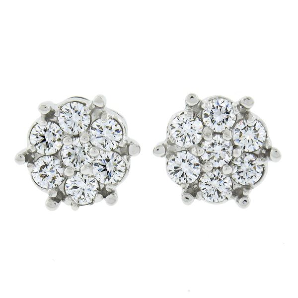 New 14k White Gold 0.55 ctw Round Brilliant Prong Diamond Cluster Stud Earrings