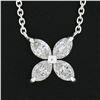 Image 3 : NEW Platinum 0.56 ctw Prong Marquise Diamond Flower Pendant Cable Chain Necklace