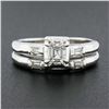 Image 2 : Vintage 14K Gold 0.50 ctw Emerald Cut Diamond Engagement Ring Matching Band Set