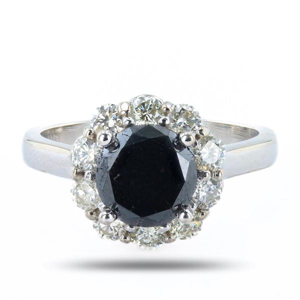 2.27 ctw Fancy Black CENTER Diamond 14K White Gold Ring (2.27 ctw Diamonds)
