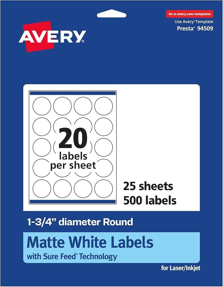 AVERY 4 INCH DIAMETER ROUND MATTE WHITE ROUND CARD