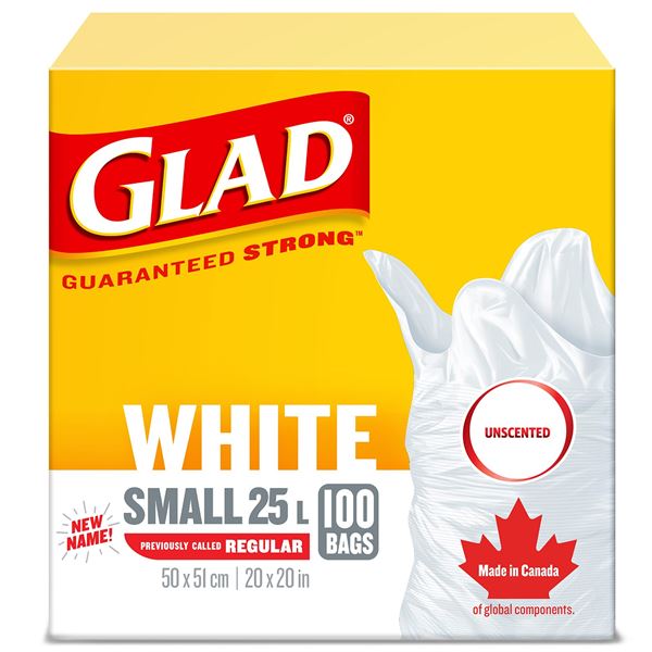 NEW 100 BAGS GLAD WHITE SMALL 25L