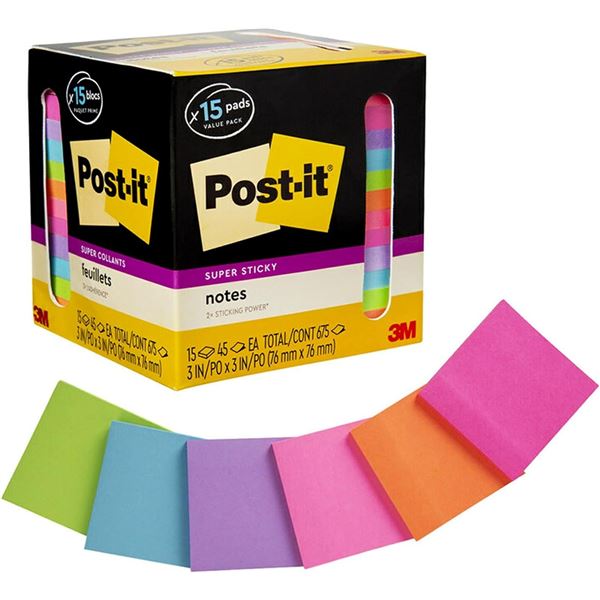 NEW WITH BOX 15 PADS 3M POST-IT STICKY NOTES