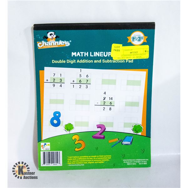 NEW CHANNIES MATH LINEUP DOUBLE DIGIT + & - BOOK