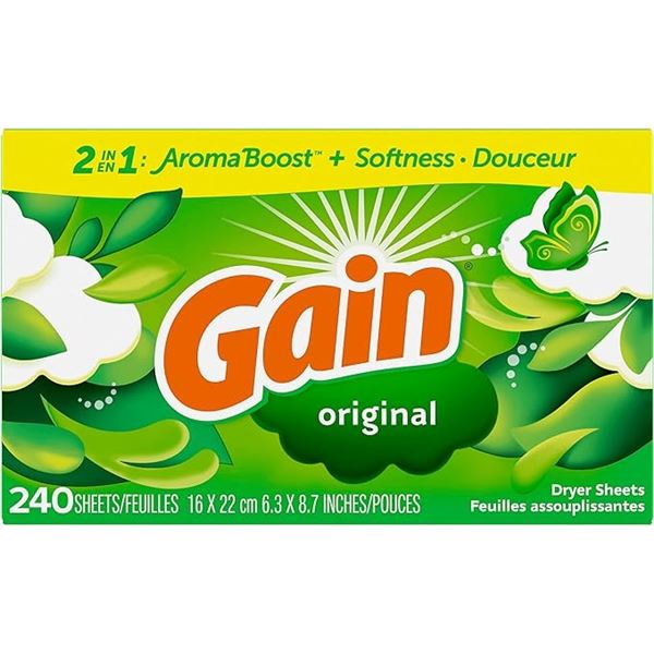 NEW 240 SHEETS GAIN ORIGINAL 2 IN 1 DRYER SHEETS