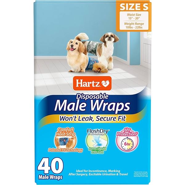 NEW 40 MALE WRAPS HARTZ DISPOSABLE DIAPERS FOR DOG