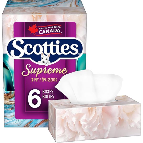 NEW 6 PACK SCOTTIES SUPREME 3 PLY TISSUES