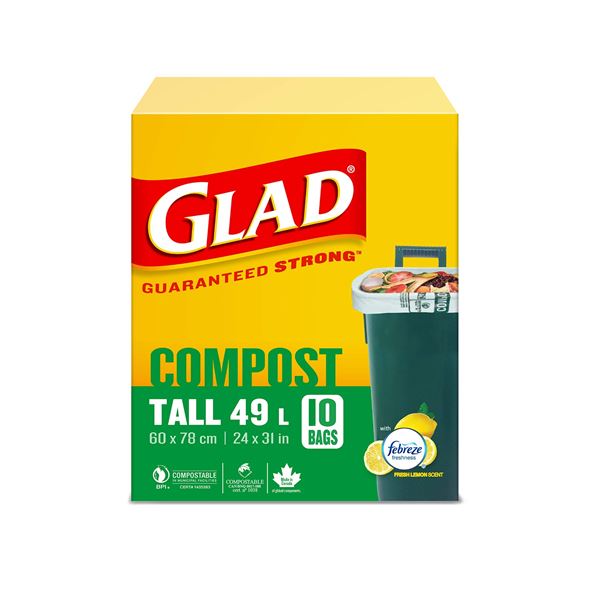 NEW 10 GLAD COMPOST TALL 49L