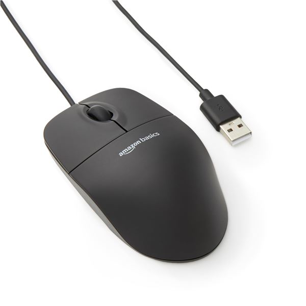NEW AMAZON BASICS USB WIRED COMPUTER MOUSE BLACK