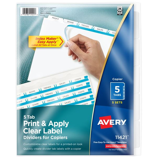 NEW AVERY 5 TAB PRINT & APPLY CLEAR LABEL