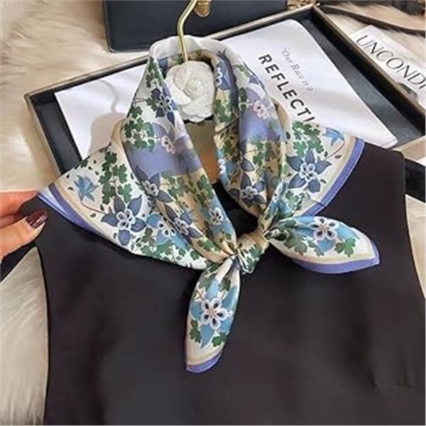 NEW MEISEE SILK SCARF BLUE FLOWERS