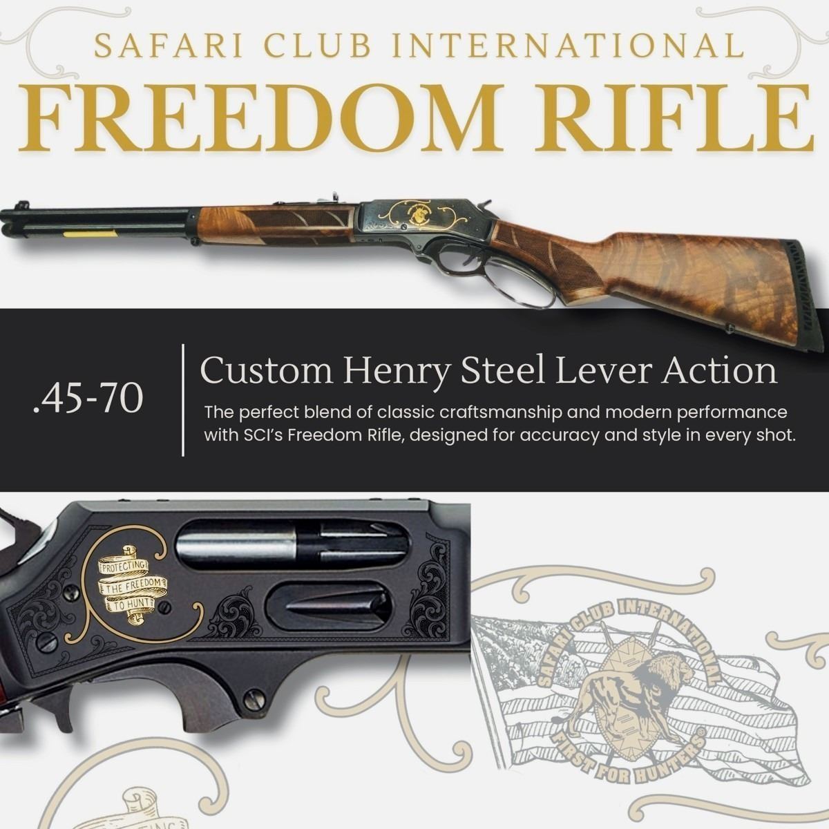 Freedom Rifle Safari Club International Freedom Rifle .45-70 Custom Henry Steel Lever ...