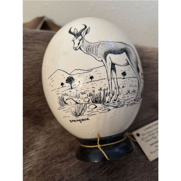 Ostrich Egg – Hand Painted in 1994 Spring Buck from the Kalahari Desert