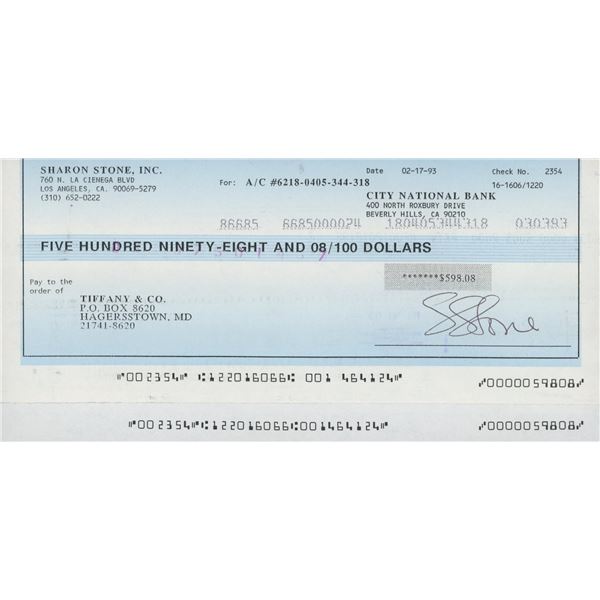 Sharon Stone signed check