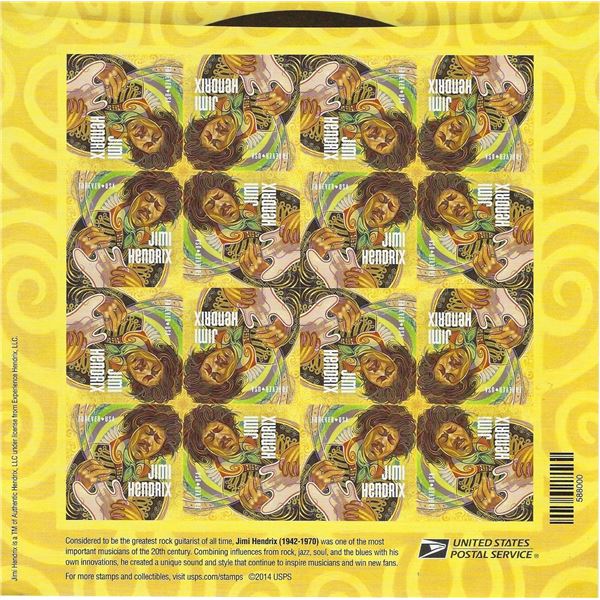 Jimi Hendrix commemorative stamp sheet
