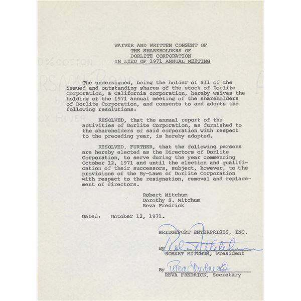 Robert Mitchum signed contract