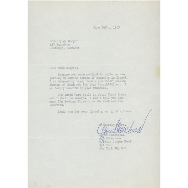 Agnes Moorehead BeWitched signed personal letter