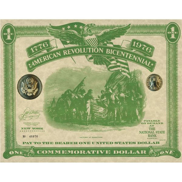 American Revolution Bicentennial Commemorative One Dollar Certificate, New York