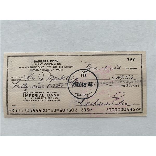 I Dream of Jeanie Barbara Eden signed check