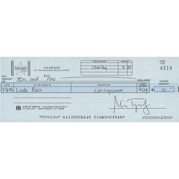Linda Blair signed check