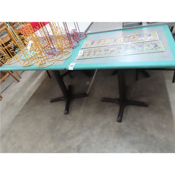 Blue Trim Pedestal 2 Top Dining Tables - Pair