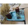 Image 1 : Blue Painted Tray w/Asst. Floral Décor