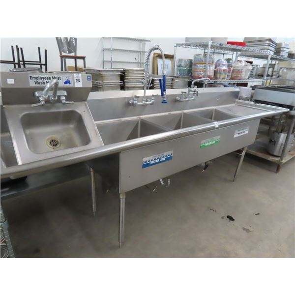 S/S  9'  3 Comp Pot Sink w/Lever Controls/Wand/Drainboards