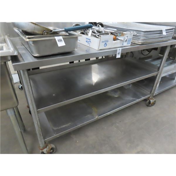S/S  5'  Rolling Table w/Backsplash and Double Undershelf