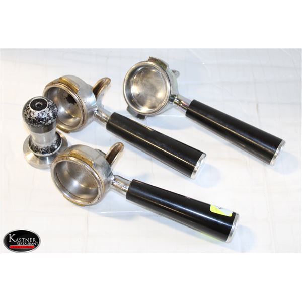 3 PORTAFILLERS 2 DOUBLES 1 SINGLE W/ TAMPER