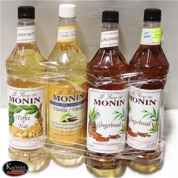 4 ASSORTED MONIN SYRUPS