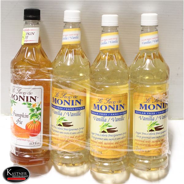 4 ASSORTED MONIN SYRUPS