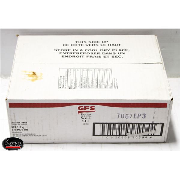 3 KG BOX OF GFS IODIZED SALT 6 X 1000 PORTIONS