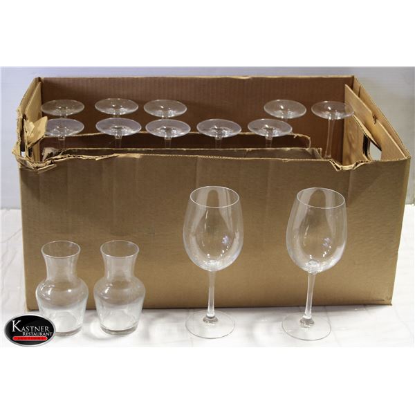 15 WINE GLASSES W/ 14 WINE DECANTERS