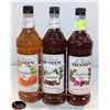 Image 1 : 3 ASSORTED 1L BOTTLES OF MONIN SYRUPS