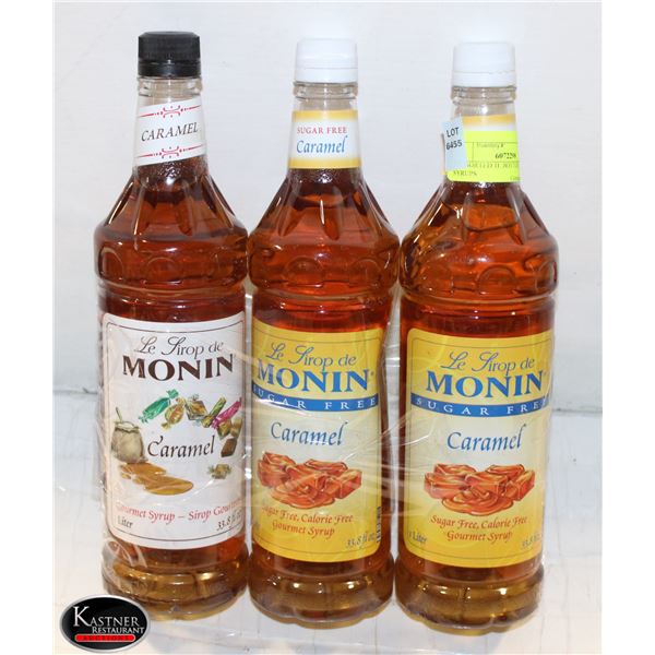 3 ASSORTED 1L BOTTLES OF MONIN SYRUPS