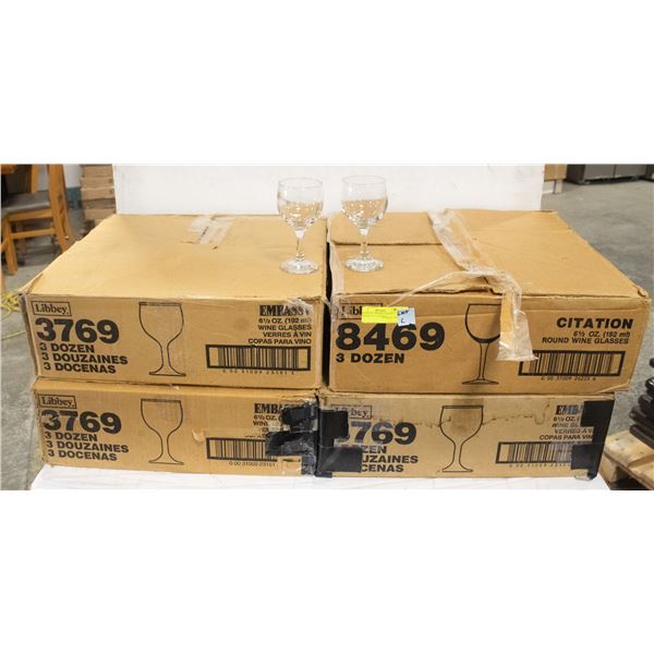 4 BOXES OF APPROX 12 DOZEN EMBASSY 6 1/2 OZ WINE
