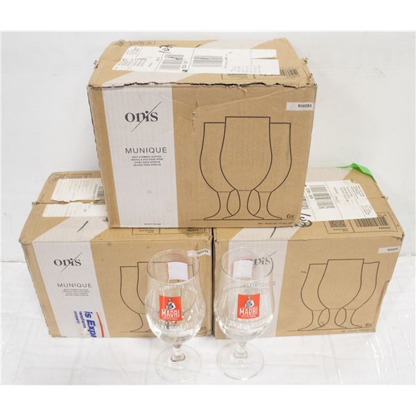 3 BOXES OF APPROX 18- ONIS 15 OZ BEER STEMMED