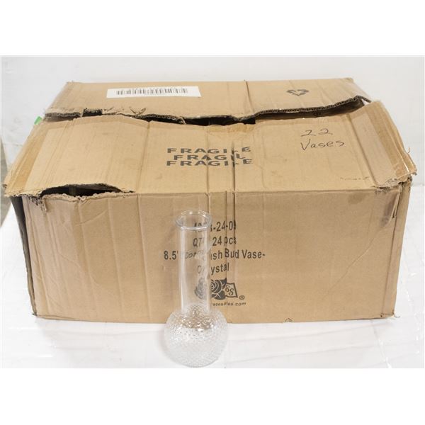 BOX OF 22- 8.5" DOT-DASH BUD CRYSTAL VASES