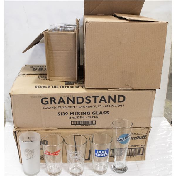 3 BOXES OF APPROX 66- 16 OZ BEER GLASSES + 6